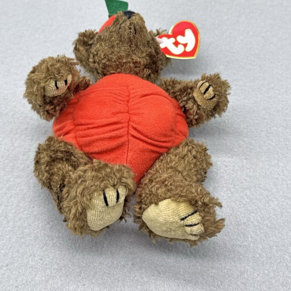 Peter Brown Bear Pumpkin Halloween Attic Treasures Plushie TY 1993 Posable 8" - Picture 6 of 12